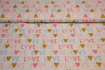 Stoffpaket Jersey "Love", beige meliert, rosa